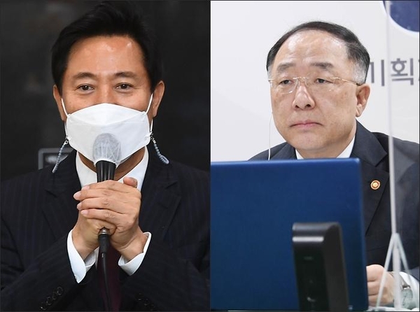 (왼쪽부터)오세훈 서울시장, 홍남기 경제부총리 겸 기획재정부 장관 /연합뉴스, 조선DB