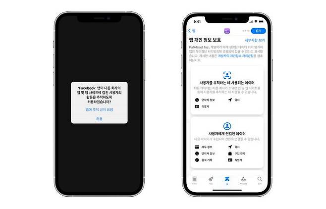 애플 앱 추적 투명성 업데이트 시 보여질 메뉴. 출처=애플코리아