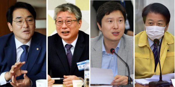 더불어민주당 박용진(왼쪽부터) 의원, 조응천 의원, 김해영 전 최고위원, 그리고 4선 중진인 노웅래 의원.