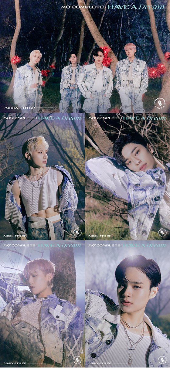 Group AB6IX (Abisix) released its first concept photo for its new album MO COMPLETE: HAVE A DREAM (More Complete: Hebre Dream).Brand New Music released the first concept photo of AB6IXs fourth EP MO COMPLETE: HAVE A DREAM, which will be released on the 26th through the official SNS channel of AB6IX at noon today (12th).In the photo, AB6IX caught the attention of those who saw it as a chic and sophisticated visual.AB6IX members in group photos posing in the background of a forest with a mysterious atmosphere created a deadly atmosphere with a four-color denim style.Among the personal photos that followed, Jeon Woong showed off her sexy beauty with perfect abs without flaws, Kim Dong-Hyun, who lay back on the tree, produced a cold mood with her unique dreamy eyes, and Park Woo-jin, who boasted a sleek jaw line, emanated a cynical charm.Deep-eyed Lee Dae-hwi stared at the camera and exclaimed an intense aura.AB6IX is expected to further boost the comeback by releasing three remaining versions of concept photo and various promotional contents sequentially.Meanwhile, 4TH EP MO COMPLETE: HAVE A DREAM by AB6IX (Jeon Woong, Kim Dong-Hyun, Park Woo-jin, Lee Dae-hwi) will be released at 6 pm on the 26th.Currently, we are pre-sale through various online music sites.