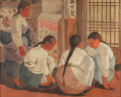 장욱진, 공기놀이, 1937, 65.5x80.5cm