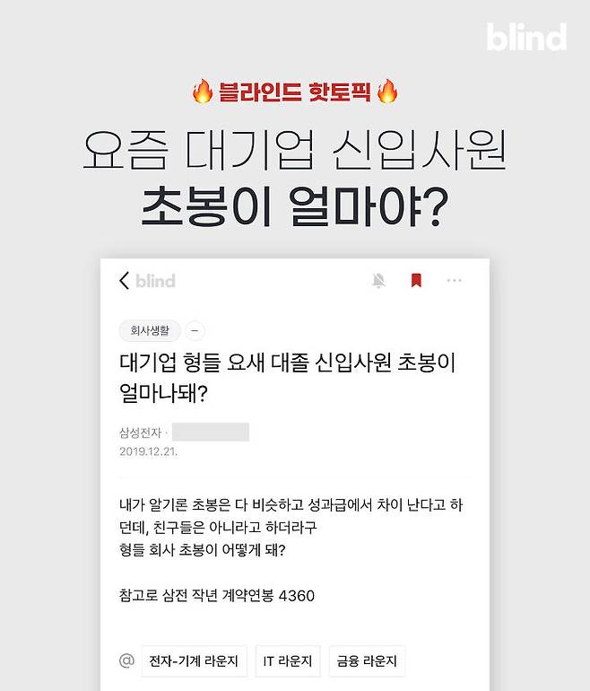 출처: [블라인드앱] '요새 대졸 신입사원 초봉이…' 원문