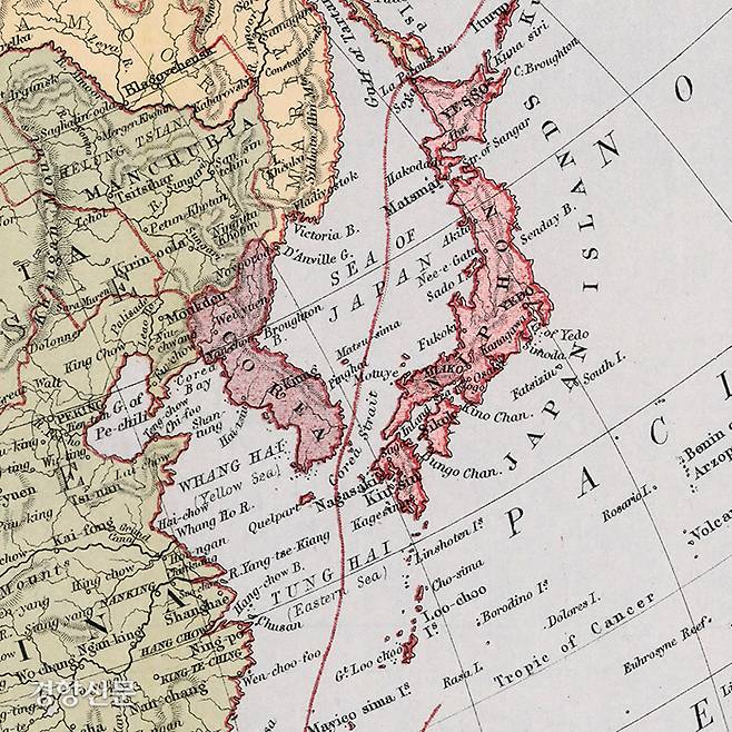 영국 에든버러 출신 지도제작자인 바돌로매가 1871년 런던과 에든버러에서 출판한 ‘아시아지도’