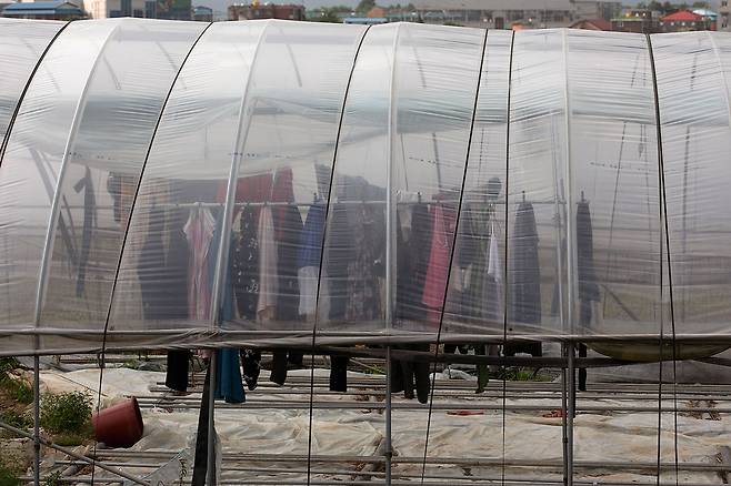 비닐하우스 건조 시설 안에 이주노동자의 빨래가 걸려 있다. ⓒ시사IN 이명익