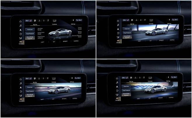 다이얼을 통해 WET, GT(기본), SPORT, CORSA의 네 가지 주행모드를 제공한다