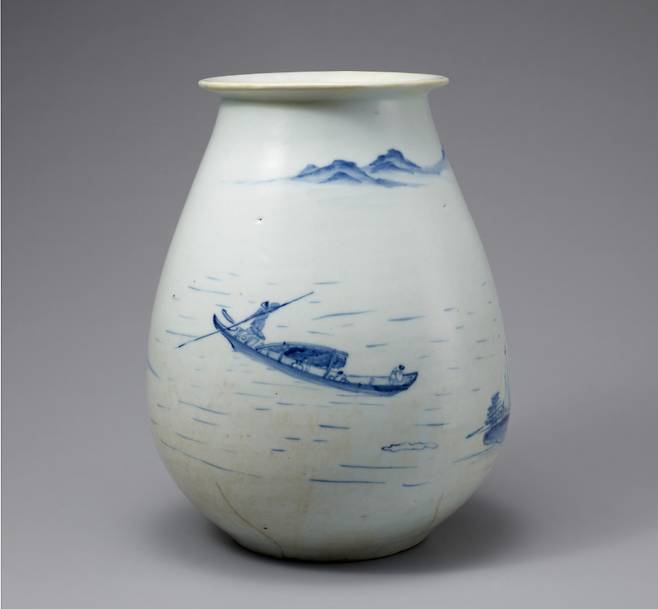 백자 청화 산수무늬 병