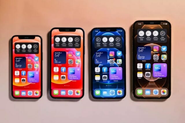 아이폰12 라인업. 왼쪽부터 아이폰12 미니, 아이폰12, 아이폰12 프로, 아이폰12 프로맥스 (사진=씨넷)