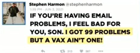 지난달 3일 스티븐 허먼은 백신이 자신에게 전혀 중요하지 않다는 취지의 글을 트위터에 올렸다.