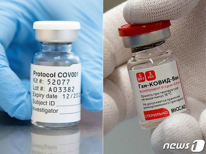 아스트라제네카 코로나19 백신(왼쪽)과 러시아 스푸트니크V 백신. © AFP=뉴스1