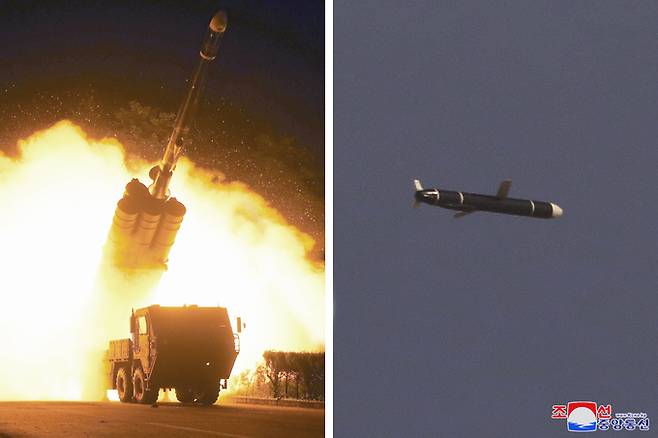 북한 국방과학원은 지난 11일~12일 새로 개발한 신형 장거리 순항미사일시험발사를 성공적으로 진행했다. 평양 조선중앙통신=연합뉴스