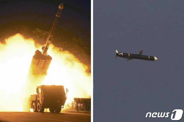 북한 국방과학원이 지난 11일과 12일 새로 개발한 신형 장거리순항미사일 시험발사를 성공적으로 진행했다고 밝혔다. (평양 노동신문=뉴스1)