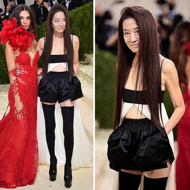 모델 에밀리 라타이코프스키와 '멧 갈라'에 참석한 디자이너 베라 왕 /사진=AFPForum=뉴스1
