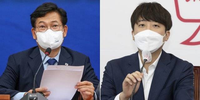 더불어민주당 송영길 대표(왼쪽)와 국민의힘 이준석 대표. 사진공동취재단/안철민 기자