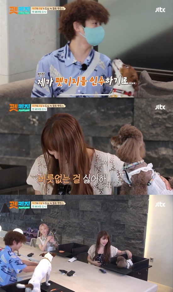 On the 16th JTBC entertainment program pet key, the second day of pet key tour of Taieon - Kim Hee-chul guide, Yoon Eun-hye, Hong Hyun Hee - Kang Ki-young guide and Hong Seok-cheon was held.Yoon Eun-hye was the first to arrive and wait for the guides when he said he had to gather in the lobby by 8:30.When Taeyeon did not come out, Kim Hee-chul laughed when he told Yoon Eun-hye, Im saying that there is no representative of (Taeyeon), but I plan to take over.Those who stayed at the Pet companionable hotel went out to eat breakfast in a restaurant where companion animals and people could eat together.They were impressed by the fact that Pet seats were equipped.Those who ordered food together also shared the ironclad rules of raising Pet. Yoon Eun-hye said, I hate spoils and I am a fuss.I dont want to hear you say, Why is your child? said Taeyeon, who said, Pet also thinks he has a personality, so I try to respect him as much as possible, in a way that does not hurt him.Xero speaks whenever he eats, so hes choked, Taeyeon said, showing Xero feeding himself food.Yoon Eun-hye also fed the joy first, and Kim Hee-chuls Pet ups and downs attracted attention with his extraordinary diet.When Kim Hee-chul asked, How far have you done the sacrifice for Pet? Taeyeon said, When you sleep, you give up your bed.(Xero) thinks my bed is his bed, and when I sleep, I get angry when I touch it. I slept and conceded my room while avoiding it. Kim Hee-chul added, I throw the ball for the former ups and downs, my wrists are out now.On the other hand, Hong Hyun-hee - Kang Ki-young team woke up after sleeping in a camper. Hong Hyun-hee lowered his drip coffee and said, It is a South American coffee that does not filter and eat.Its style these days, he laughed. They headed to a local restaurant with a dog room.Hong Hyun-hee - Kang Ki-young team who left to ride Pet Cart to digest the helmet before getting on Cart.At this time, Hong Seok-cheon tried to wear a ladybug-shaped helmet and laughed because his head did not enter.It turned out to be a childrens helmet, which was worn by Hong Hyun-hee, who made a two-man showdown, and eventually Hong Seok-cheon and the manager team won.Pets laughed as the wind reacted coolly.The Taeyeon - Kim Hee-chul team went to work with Yoon Eun-hye to make a pet handmade snack.Taeyeon said he had experience making pet cakes, and Yoon Eun-hye said he had made handmade snacks.Yoon Eun-hye succeeded in a difficult meringue with skillful skill, making Pets face-shaped cake the same and attracting attention.Kim Hee-chul on the cake, Taeyeon laughed, saying, I do not listen to cakes.Taeyeon went into making dog doughnuts, and they had a good time.The last course of the Hong Hyun-hee-Kang Ki-young team was the flower beach, where those who challenged to throw darts admired the managers operating philosophy, which was less than the game cost.Once a big hand in the Itaewon restaurant industry, Hong Seok-cheon praised him as a god of business.They even headed to the store to see the Pet tarot card, which was laughed at by the Queen Saju from all the cards.Hong Hyun-hee - Kang Ki-young, who is heading for the beach, said, I hope Hong Seok-cheon will give me a good package evaluation and said, This beach and we will remember. I think only the beach will be memorable, Hong Seok-cheon hit the iron wall.Hong Seok-cheon said in an interview, I thought it was fortunate that Ki-youngs Fufu received Elsas personality. The trip was very important for the member.Finally, the Taeyeon - Kim Hee-chul team headed to a cafe for Pet.Kim Hee-chul looked at the evaluation of Yoon Eun-hye and listened to the bag and stroked the joy.At this time, Taeyeon laughed, saying, It is the end of the song.After the tour, Yoon Eun-hye said, I am good at physical strength, so I play full course even if I go on my original trip.I think it was a good idea to pay for the package, he said. The best spot was that I was proud to be happy to be with my friends.To fix it, Yoon Eun-hye said to Kim Hee-chul, I am originally unfamiliar, but I do not know if it is Settai or serious all the time, but first I walked Settai.I think I was comfortable, he said, I want to hit Settai while I go to see people, because there are people who do not understand. The winning team was the Taeyeon-Kim Hee-chul team; they won two straight games with a crushing streak, celebrating.Pet key is broadcast every Thursday at 10:30 pm.Photo = JTBC Broadcasting Screen