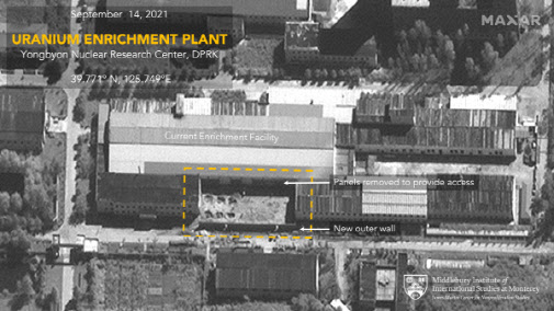 북한 평안북도 영변 핵시설 내 우라늄 농축 공장을 촬영한 9월14일자 위성사진(사진=암스컨트롤웡크)/뉴스1).