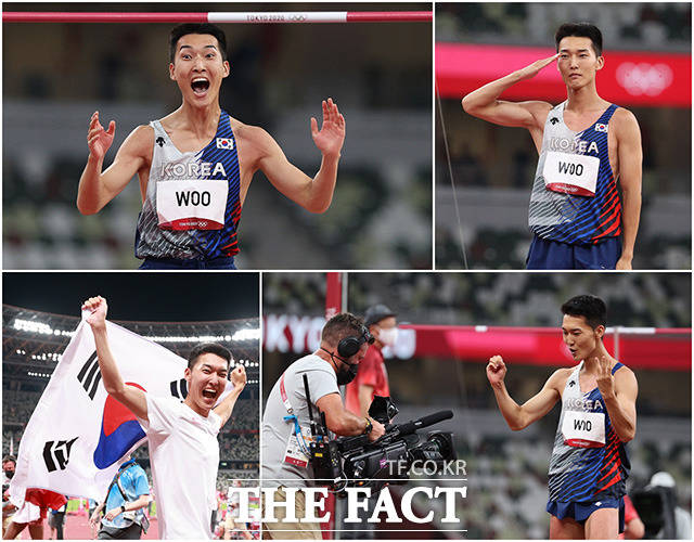 한국 육상의 희망을 보여준 우상혁. 현역 일병 신분으로 올림픽에 출전한 우상혁은 실패에도 환한 웃음과 거수경례를 했다.