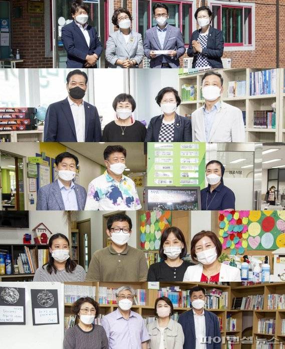 안산시의원 16일 ‘어린 양의 집’과 ‘희망아카데미’, ‘본오종합사회복지관’, ‘보라매’, ‘안산동믿음’ 방문(위에서 아래로). 사진제공=안산시의회