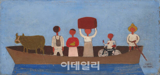 장욱진, 나룻배, 1951, 패널에 유채, 13.7x29cm.