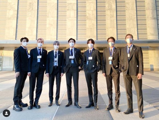 미국 뉴욕에서 열린 유엔총회에 참여한 그룹 BTS(방탄소년단) 모습. 사진 인스타그램 캡처