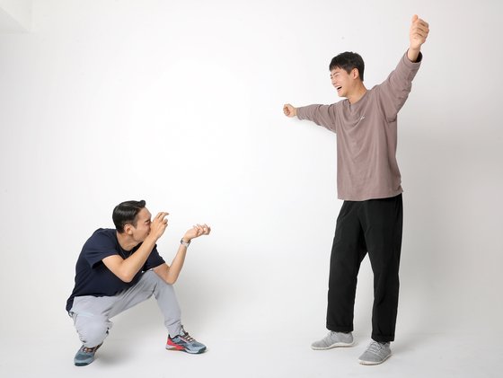 13세 나이 차를 뛰어넘어 친구 같은 호흡을 자랑하는 '어펜저스' 맏형 김정환(왼쪽)과 오상욱. 정시종 기자