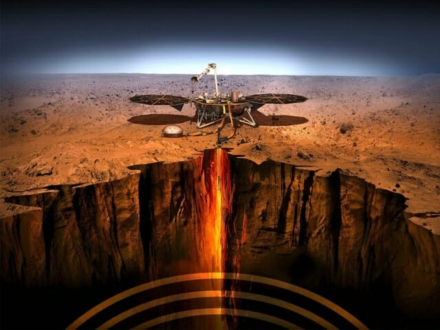 화성에서 지진을 조사하고 있는 인사이트 착륙선의 모습 (사진=NASA/JPL-칼텍)