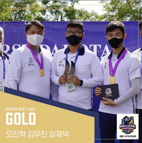 한국 리커브 양궁이 2021 세계양궁선수권대회 단체전에 걸린 3개의 금메달을 모두 쓸어 담았다. 대한양궁협회 인스타그램 캡처