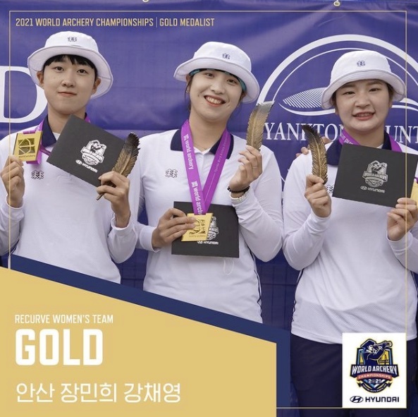 한국 리커브 양궁이 2021 세계양궁선수권대회 단체전에 걸린 3개의 금메달을 모두 쓸어 담았다. 대한양궁협회 인스타그램 캡처