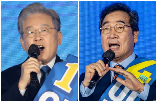 이재명(왼쪽) 경기도지사와 이낙연 더불어민주당 전 대표. 연합뉴스