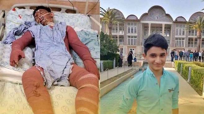불타는 집에 뛰어들어 2명 구한 15살 이란 소년 [트위터 캡처]