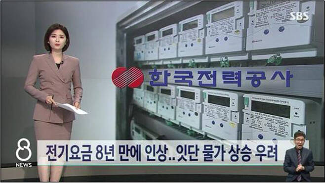 ▲ 전기요금 인상으로 물가 상승이 우려된다고 방송한 SBS (9월23일)