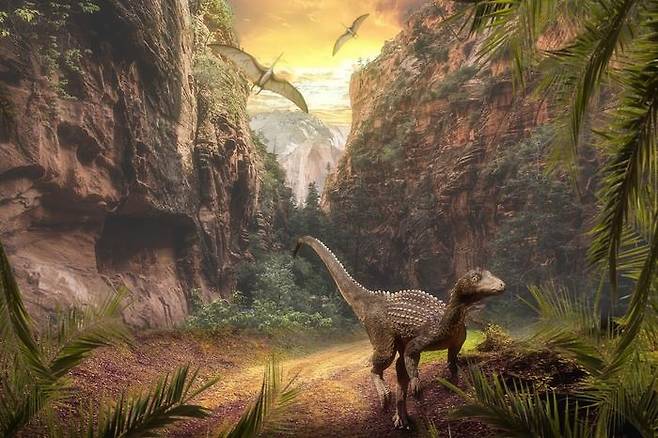 화산활동으로 변화한 생태계에 적응한 공룡 상상도 [Pixabay 제공/ 재판매 및 DB 금지]