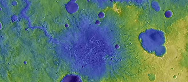 분화구 호수 범람으로 형성된 화성 지형의 모습. 네이처 제공