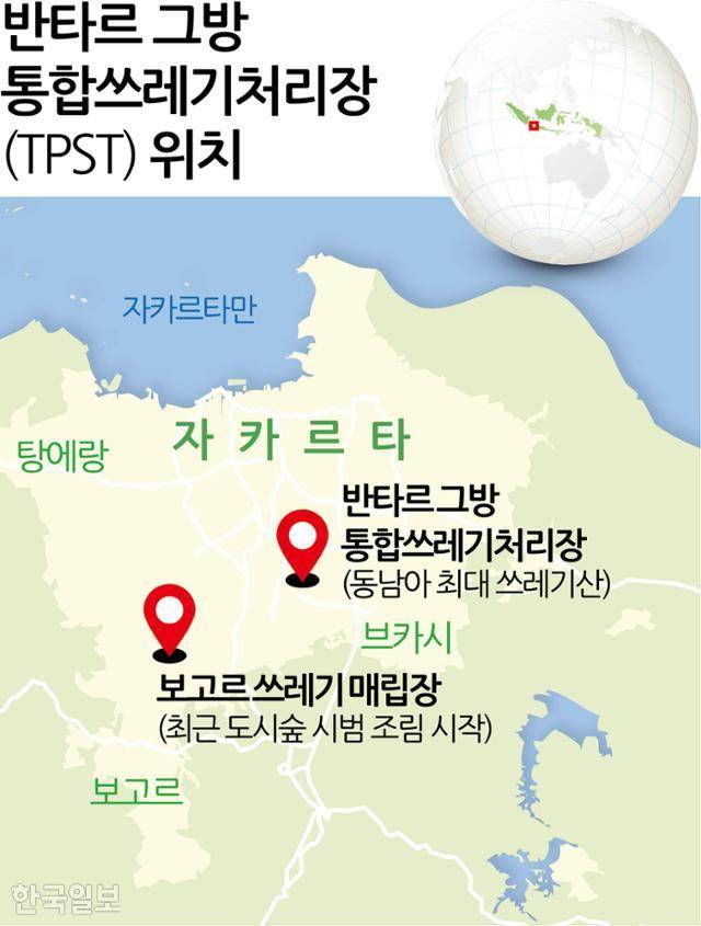 인도네시아 서부자바주 브카시의 반타르 그방 통합쓰레기처리장 위치. 그래픽=김문중 기자