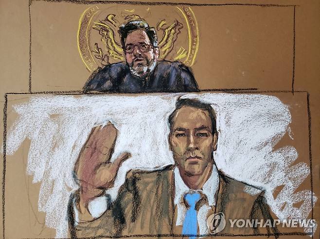 [로이터=연합뉴스 자료사진] 지난 1월22일 법원에 클리트 켈러의 법원 출석 스케치