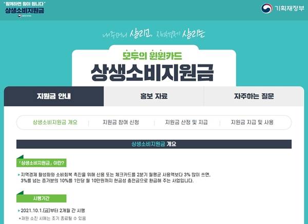 상생소비지원금 통합 누리집.(출처=상생소비지원금 누리집)