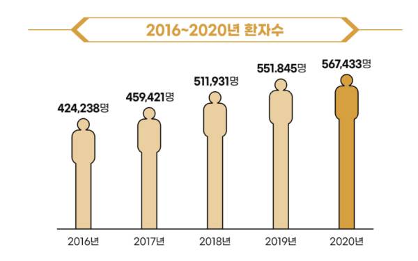건강보험심사평가원에 따르면 국내 치매 환자가 2024년 100만 명, 2039년에는 200만 명에 이를 것이라고 한다.(출처=건강보험심사평가원)