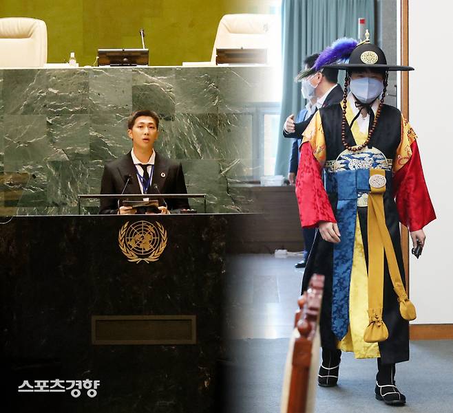 탁현민 청와대의전비서관(오른쪽)이 방탄소년단의 유엔 일정 비용 지급 논란과 관련해 불만을 재차 드러냈다. 연합뉴스