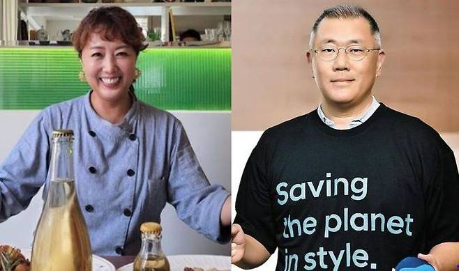 (왼쪽부터) 요리연구가 홍신애씨, 정의선 현대자동차그룹 회장/홍신애 인스타그램, 현대차