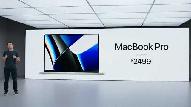 오는 26일 공식 출시를 앞둔 맥북프로의 가격은 14인치 모델 269만 원, 16인치 모델은 336만 원부터 시작한다. /애플 스페셜 이벤트 캡처