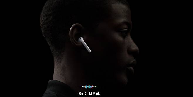 ‘에어팟 2세대’ 제품. 이어폰 하단 스템의 길이가 상당히 긴 편이다. [애플 홈페이지 캡처]
