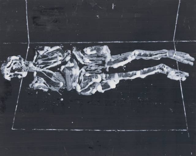 게오르그 바젤리츠의 '가르니 호텔' 연작 중 'Schwarze mit Lemone'. 이례적으로 그림을 뒤집지 않고 인물을 가로로 눕혔다. /사진제공=타데우스 로팍 서울