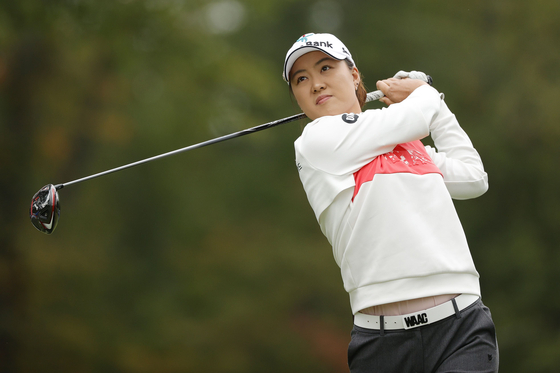 Minjee Lee of Australia hits her tee shot on the second hole during the third round of the Cognizant Founders Cup at Mountain Ridge Country Club on October 09, 2021 in West Caldwell, New Jersey. [AFP/YONHAP]