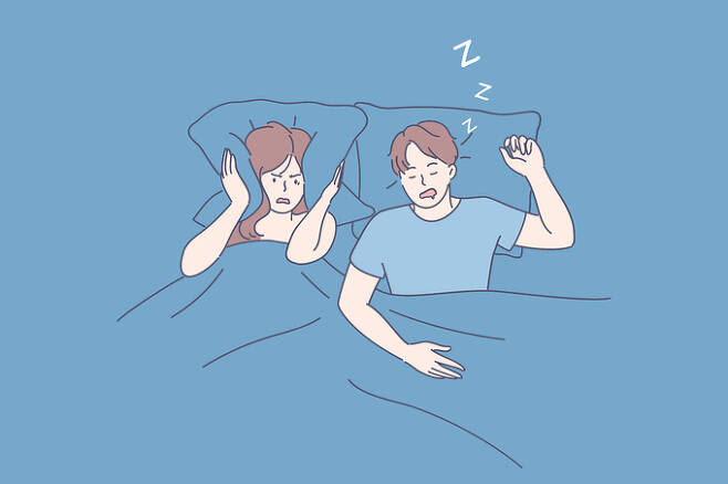 코골이나 수면무호흡증은 자신뿐만 아니라 주변 사람들에게도 지장을 주는 수면장애 중 하나다. 게티이미지뱅크