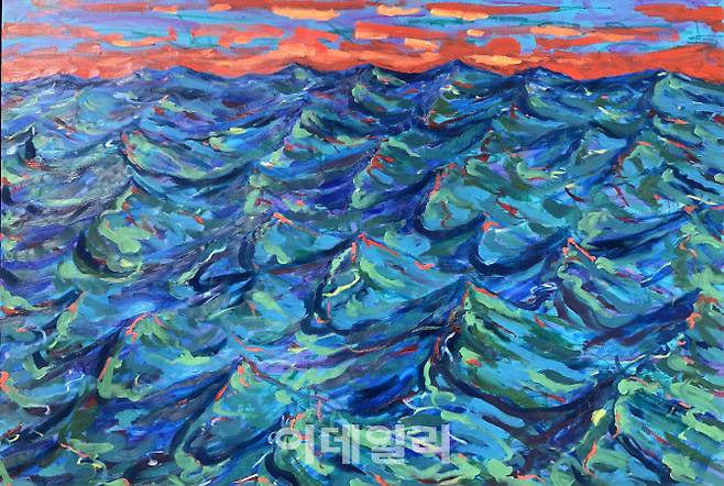 김호준 The sea at sunset, 162x112cm, oil on canvas, 2021