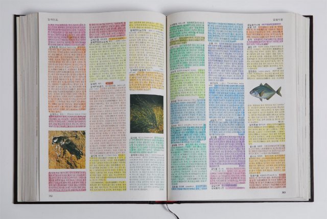1년간 640쪽의 사전을 칠해 만든 ‘쓸모없는 사전’(2020년). 김종영미술관 제공