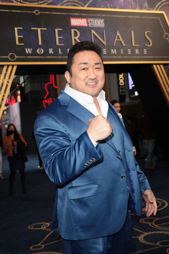Actor Ma Dong-seok arrives at the premiere of Marvel Studios’ ″Eternals″ in Los Angeles on Oct. 18. [WALT DISNEY COMPANY KOREA]