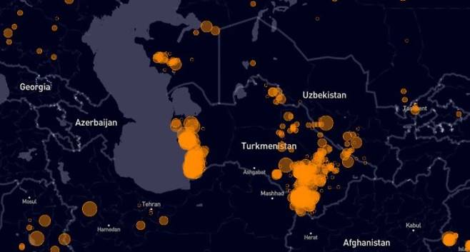 투르크메니스탄은 러시아와 미국 다음으로 세계에서 3번째로 많은 메탄가스를 배출하고 있다. /케이로스SAS 캡처