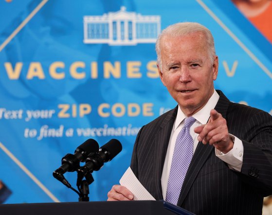 조 바이든 대통령이 지난 3일 백신 접종 관련 발표를 하고 있다. [로이터=연합뉴스]