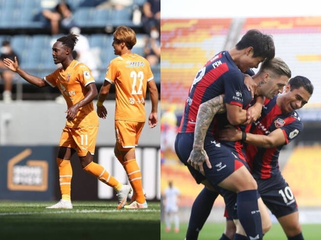 제주 유나이티드(사진 왼쪽), 수원FC(사진 오른쪽). 한국프로축구연맹