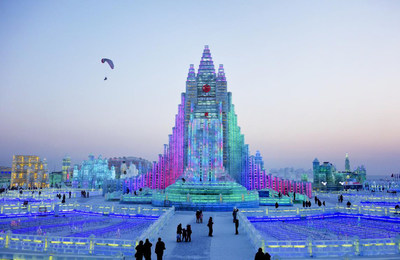 Photo shows the Harbin Ice-Snow World in Harbin, northeast China's Heilongjiang Province. (PRNewsfoto/Xinhua Silk Road)